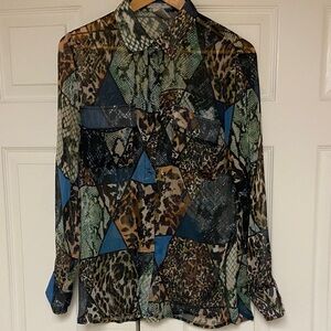 Alberto Makali Multi-Print Sheer Button-Up Blouse gently used (size M)